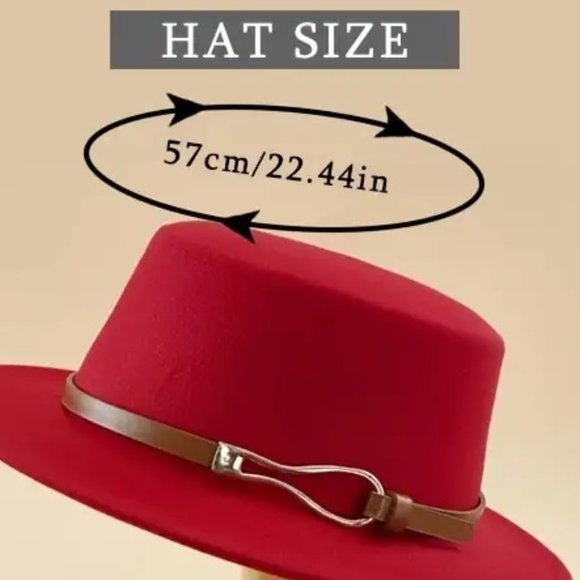 Womens Vintage Red Felt Fedora Buckle Decor Vintage  - NEW - Picture 6 of 6